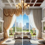 Here is the image comparing custom and off-the-shelf window treatments in Tampa. The split view highlights the differences in quality and fit between the two options. | Drapery Company Here is the image comparing custom and off-the-shelf window treatments in Tampa. The split view highlights the differences in quality and fit between the two options.