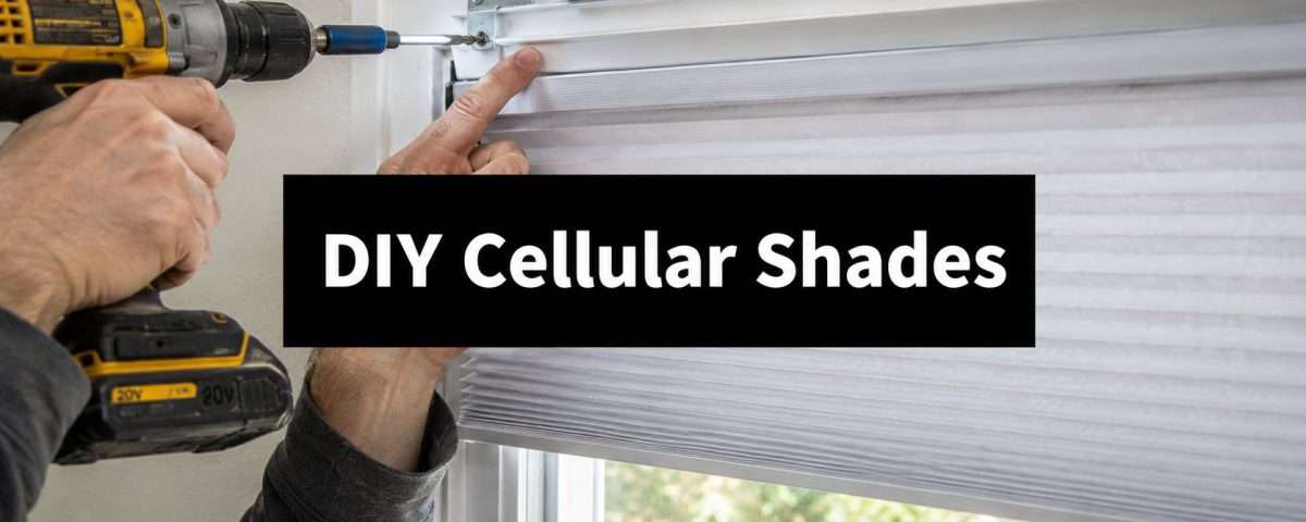 how-to-install-cellular-shades-shade-installation | Drapery Company Close-up of a hand drilling a screw into a window frame for cellular shade installation; a level sits above.