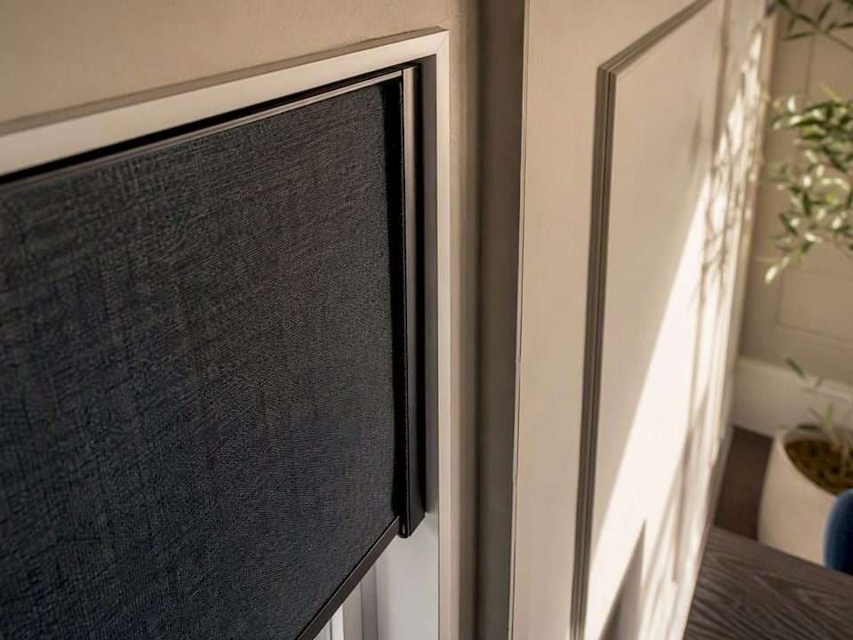 Close-up of blackout side channel with fabric and seal