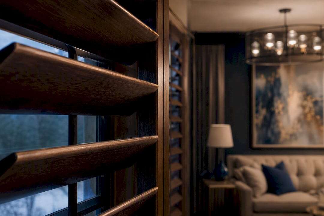 Wood plantation shutter louver detail