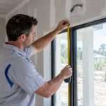 Installer measuring a pre-paint window with conduit