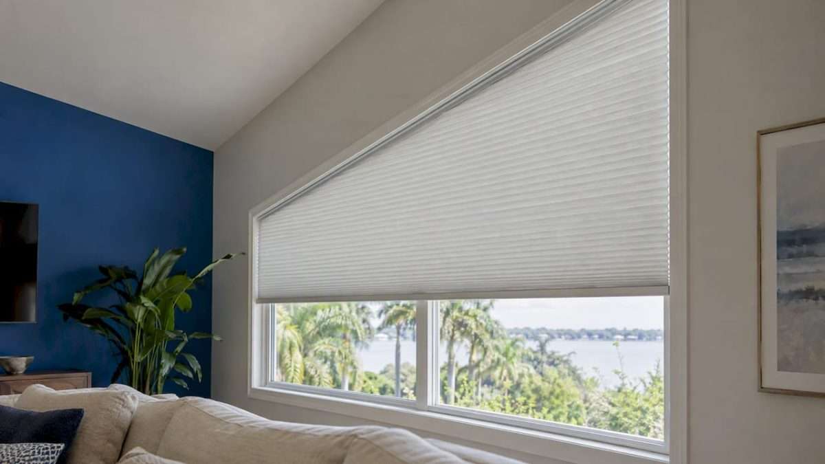 Custom cellular shade fitted to trapezoid window