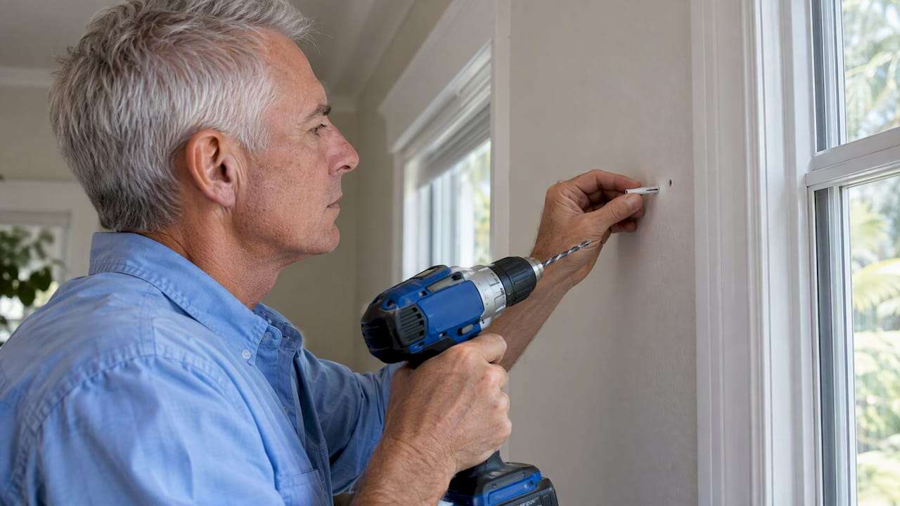 Homeowner testing drill bit and wall anchor