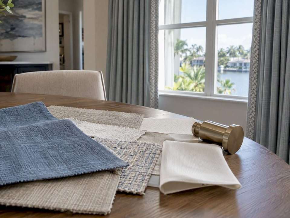 Drapery fabric, lining, and hardware samples