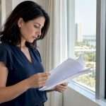 Condo owner reviewing rules beside a window