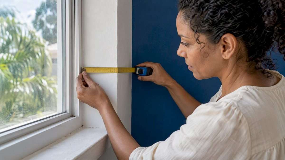 Tape measuring the depth of a window recess