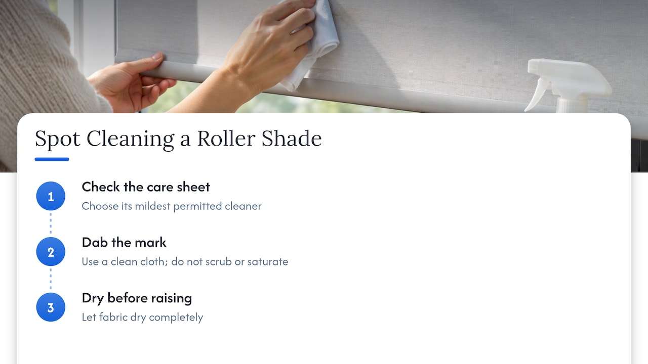 Safe steps for spot cleaning roller shades