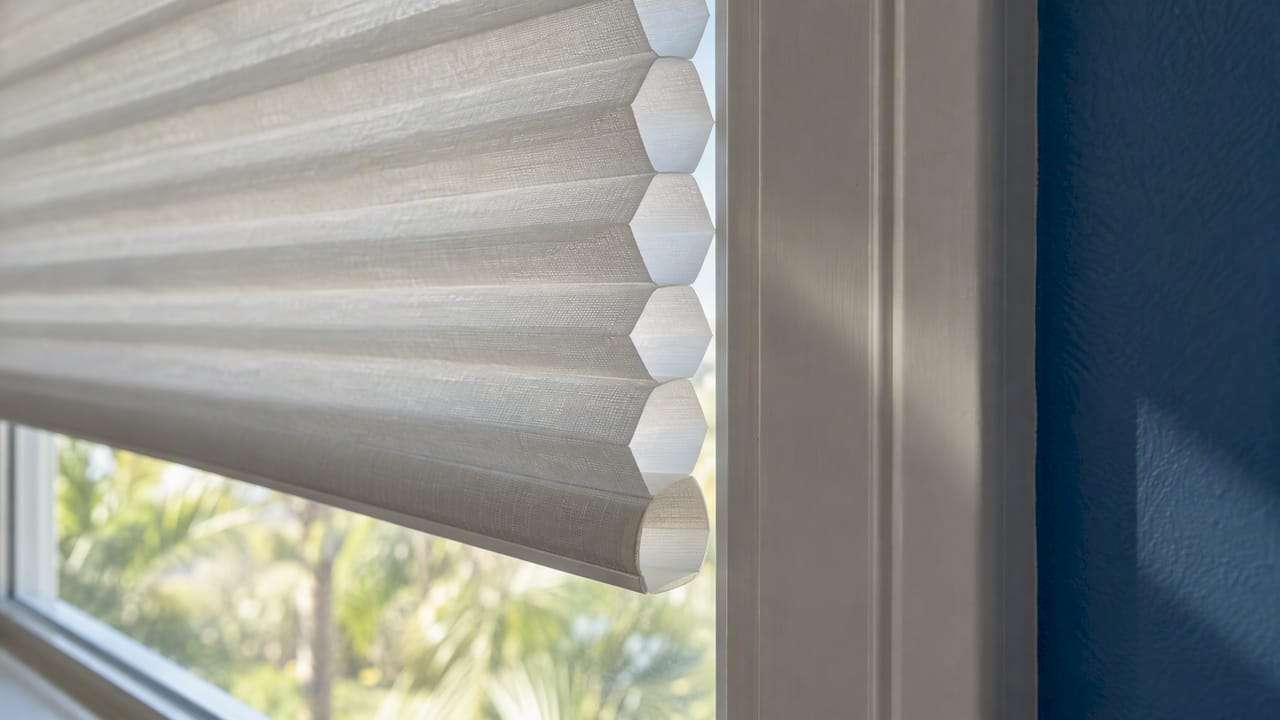 Cellular shade softly diffuses daylight